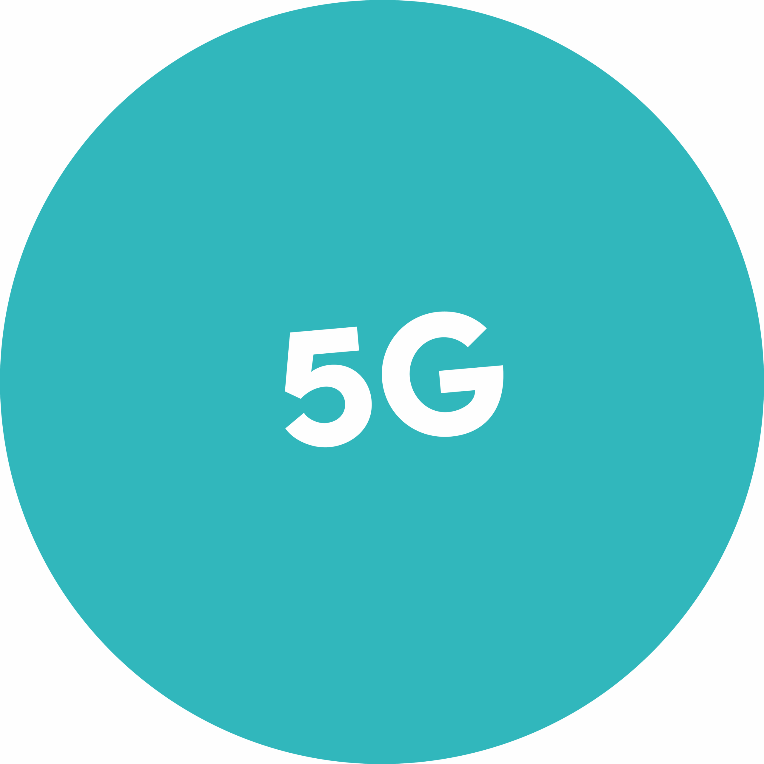 Türkiser Kreis mit Schriftzug "5G" in der Mitte.