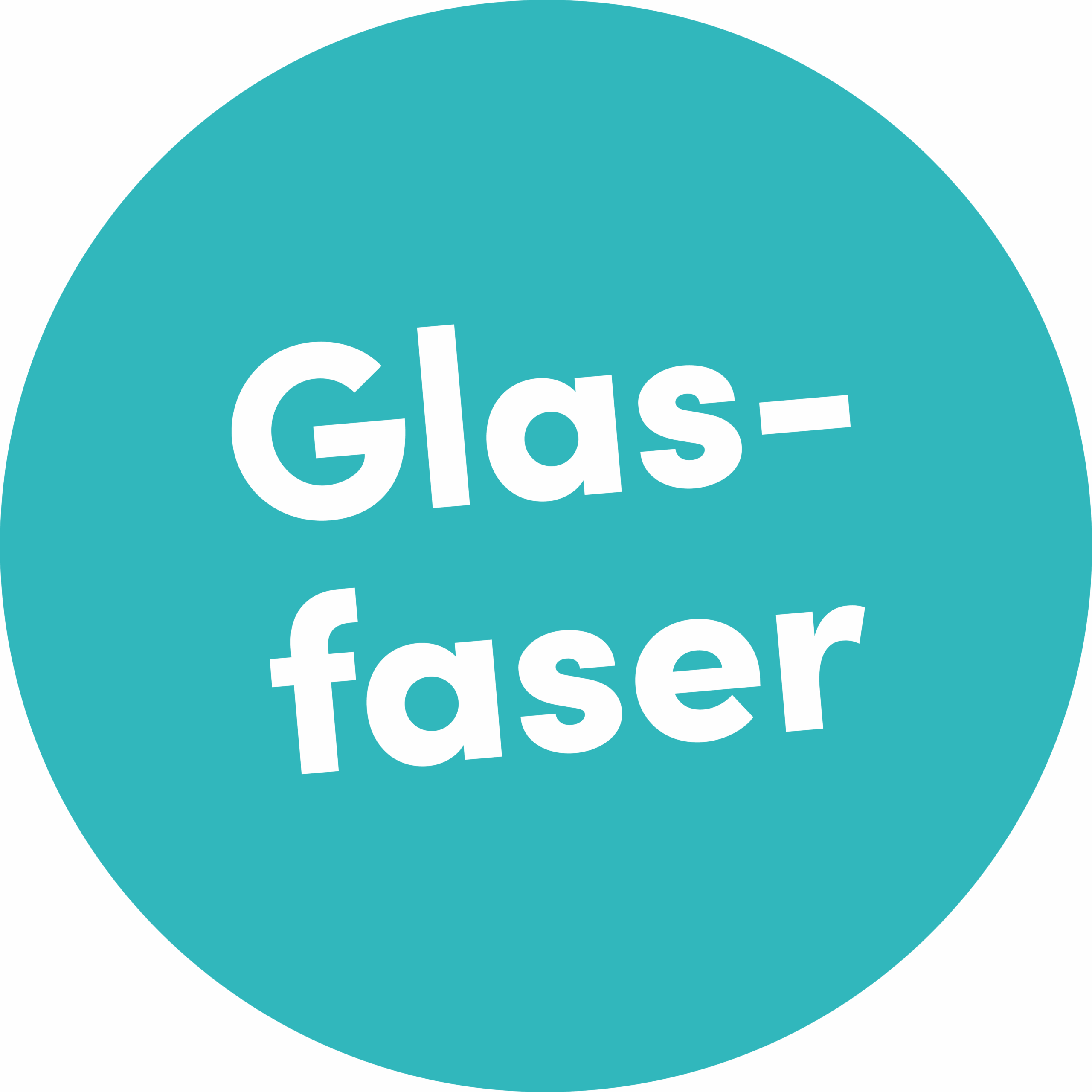 Türkiser Kreis mit Schriftzug "Glasfaser" in der Mitte.