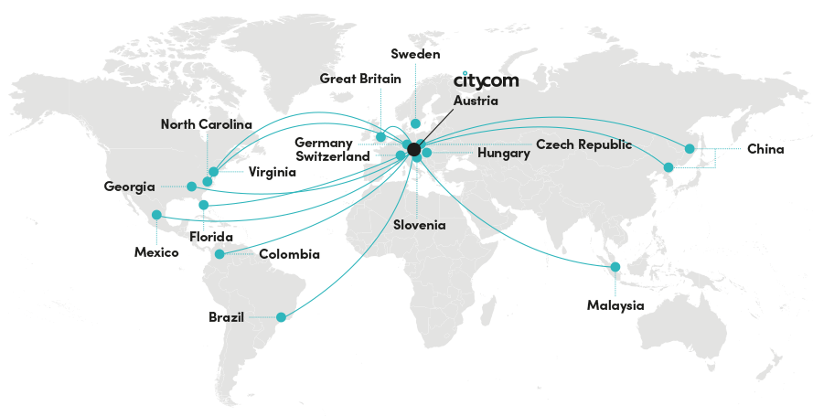 Citycom world map showing the network points