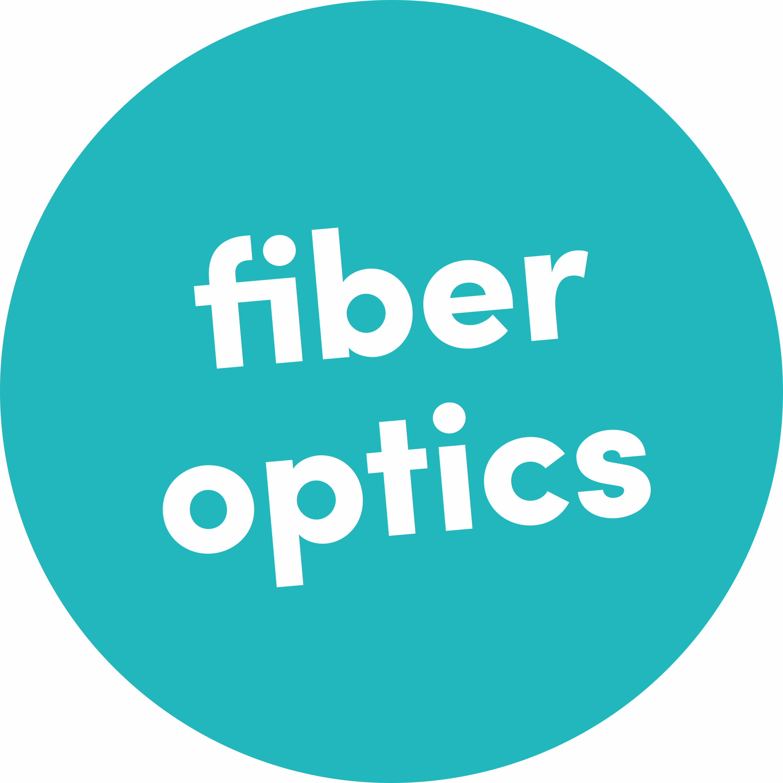 Turquoise circle with the word "Glasfaser" (fiber optic) in the center